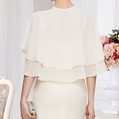baratos Xale-Bolero Feminino Envolvimento Elegante Proteção Solar Sem Mangas Chifon Envolvimentos para Convidadas de Casamento Com Cor Pura Para Festa de Casamento Todas as Estações dress to impress