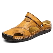 abordables sandales d&#039;extérieur-Homme Sandales Sabots et mules Sandales en cuir Sandales à bride arrière Chaussures faites à la main Chaussures de confort Chaussures Tendances du quotidien Polyuréthane Mocassins Noir Jaune Marron