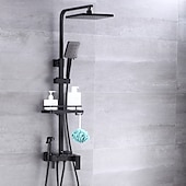 abordables Grifos de ducha-sistema de ducha juego de grifería montado en la pared, cabezal de ducha de lluvia de 9 pulgadas ducha de mano rociador de mano con soporte acabados electrochapados/pintados montaje interior válvula de cerámica ducha de baño
