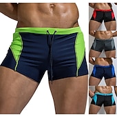baratos calções de banho e calções de surf-Homens Calção Justo de Natação Shorts de Natação Secagem Rápida Leve Bermuda de Surf Roupa de banho Com Cordão Natação Surfe Praia Esportes Aquáticos Retalhos Verão