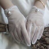 billiga Brudhandskar-Polyester Handledslängd Handske Handskar / Oäkta pärla Med Pärlimitation / Ren Färg Handske till bröllop / fest