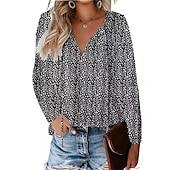 economico Top Grafici da Donna-Per donna Camicia Camicia in pizzo Blusa Top eleganti Leopardo A pois Streetwear Informale Manica lunga A V Top regolari Informale Giornaliero Per eventi Lacci Stampa Nero Verde chiaro Rosa Vino Blu