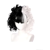 ieftine Peruci pentru personaje de film-perucă cosplay jumătate albă și neagră perucă cosplay joc de rol peruci de petrecere pentru femei peruci de halloween