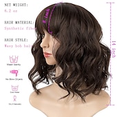 baratos Perucas de festa-Peruca Curta Estilo Bob Ondulada com Franja Peruca Ondulada Natural Resistentes ao Calor para Meninas Fantasia Peruca Extensões Perucas de Halloween