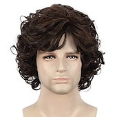 economico Parrucche da festa-parrucca da uomo divertente parrucca da uomo corta riccia marrone parrucche anime cosplay parrucca di capelli cosplay parrucche di halloween