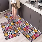 cheap Kitchen Rugs &amp; Mats-Boho Style Kitchen Mat Kitchen Rug Set of 2 Pcs,Perfect for Kitchen, Bathroom, Living Room, Soft, Absorbent Microfiber Material, Non-Slip, Easy Clean Machine Washable Floor Runner