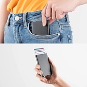 お買い得  フック-アルミカードホルダーIDrfidクレジットカードホルダー自動ポップアップ銀行カードボックススマートクイックリリース女性財布ミニカーパッケージ