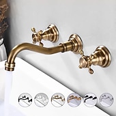 economico Da muro-rubinetto miscelatore lavabo a parete, rubinetti per lavabo diffusi ottone vintage 2 maniglie 3 fori lavabo lavabo rubinetto con tubo acqua calda fredda retrò antico