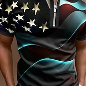 cheap Festival-Men&#039;s American Flag Veterans Zip Polo Shirts Golf Shirt Short Sleeve Polo Shirts Collared Shirts Casual Streetwear Vacation Wear Party Outfits 3D Print Quarter Zip Polo Black White Black / Purple