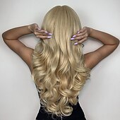 tanie Peruki syntetyczne modne-haircube blond włosy ciało faliste syntetyczne peruki z grzywką kasztanowe różowe peruki cosplay dla białych kobiet