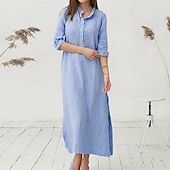 olcso design pamut és len ruhák-Női Fehér Medence Nyár Tavasz Ősz Extra méret Maxiruha Pamut vászon ruhák Ingruha Pamut vászon ruha Retro Alap Alkalmi Otthon Napi Laza öltözet Vágott nyak