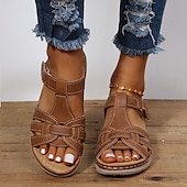 preiswerte Komfortsandalen-Braune Riemchensandalen aus Kunstleder für Damen – bequeme offene Freizeitsandalen mit gepolsterter Sohle für den Alltag