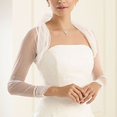 billige Brudesjaler-Brud tulle bolero stretch glitter tulle bolero sølv krystallsten lange ermer brud bolero bryllup shrug brud dekke sjal antrekk å imponere
