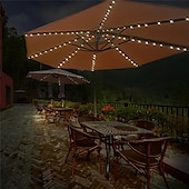 billige Soldrevet-solar terrasse paraply lys utendørs 104leds fairy string lys vanntett for hage hage camping dekorasjon fargerik julebelysning