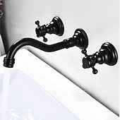 economico Da muro-rubinetto miscelatore lavabo a parete, rubinetti per lavabo diffusi ottone vintage 2 maniglie 3 fori lavabo lavabo rubinetto con tubo acqua calda fredda retrò antico
