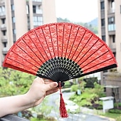 cheap Home Supplies-Classical Style Silk Composite Black Lace Fan Style Folding Fan Hand Held Gift Elegant