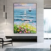 abordables Pinturas de paisajes-Pintura al óleo hecha a mano canvaswall arte decoración abstracta cuchillo pintura paisaje flores para decoración del hogar enrollado sin marco pintura sin estirar