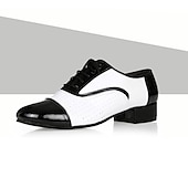 cheap Men&#039;s Dance Shoes-Men&#039;s Black and White Ballroom Dance Shoes – Patent Leather Lace-Up Latin &amp; Jazz Performance Oxfords