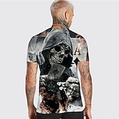 Недорогие череп и кость-Мужская унисекс футболка с принтом черепа покерная футболка короткий рукав 3D печать круглый вырез спортивная одежда повседневная уличная красная коричневая серая летняя