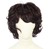 economico Parrucche da festa-parrucca da uomo divertente parrucca da uomo corta riccia marrone parrucche anime cosplay parrucca di capelli cosplay parrucche di halloween