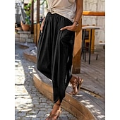preiswerte Schlichte Hose aus Baumwollleinen-Damenhose aus Baumwollleinen mit Seitentaschen, weites Bein, locker lässig, Sommer, Herbst, Weiß, Hellblau, S, 2XL