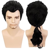 cheap Movie Character Wigs-Vampire Wig Vincent Vega Wig  Men&#039;s/Boy&#039;s Black Wave Braid Cosplay Wig  Black Synthetic Wigs Halloween Wigs