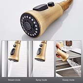 abordables Robinets de cuisine-Robinet de cuisine avec pulvérisateur, extractible en laiton antique, mode de sortie à 3 fonctions, poignée unique, évier à un trou, robinets de cuisine avec distributeur de savon ou vidange