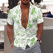 voordelige Bloemenprint-Voor heren Bloemig Tropische bloemen Bladeren Overhemd Hawaiiaans overhemd Aloha-shirt Korte Mouw Overhemd Strijkijzer Modieus Ontwerper Casual Buiten Straat Casual Geel Lichtgroen blauw 3D-afdrukken