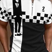 abordables Polo musical pour homme-Festival de musique Homme Plaid Musique Polos à zip Chemise de golf Manche Courte Polos Chemises à Col Occasionnel Vêtements de vacances Vêtements de festival Tenues de fête Impression 3D Polo