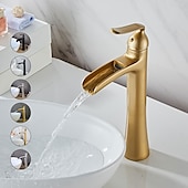 cheap Classical-Waterfall Bathroom Faucet, Rustic Nickel Single Handle One Hole Brass Waterfall Bathroom Sink Faucet with Hot and Cold Water