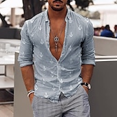 economico camicia da uomo con bottoni-Per uomo Camicia Camicia hawaiana Pop art Hawaiano Aloha Timone Design Collo ripiegabile Verde chiaro Blu marino Blu Verde Grigio Esterno Strada Manica lunga Bottone giù Abbigliamento Di tendenza