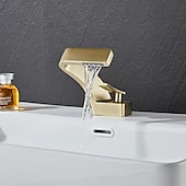 cheap Classical-Bathroom Sink Faucet Single Handle One Hole Waterfall Mixer Basin Taps Brass, 7-shaped Bend Vessel Tap Chrome Brushed Nickel Black Gold