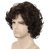 economico Parrucche da festa-parrucca da uomo divertente parrucca da uomo corta riccia marrone parrucche anime cosplay parrucca di capelli cosplay parrucche di halloween