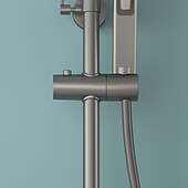 cheap Outdoor Shower Fixtures-Shower Faucet,Rainfall Shower Set Piano Digital Intelligent Brass Bathroom Faucets Hot Cold Waterfall Tap Rainfall Gray/White/Black Shower System