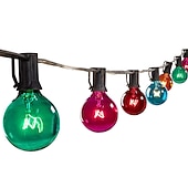 olcso LED szalagfények-G40 Globe Patio String Lights Kültéri 7,62m/25FT 25 Átlátszó Többszínű G40 Izzókkal Függőleges Belső és Külső String Lámpák a Hátsó Kert Bistro Piac Kerti Parti Dekorációhoz Fekete Dróton