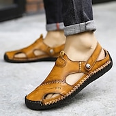 abordables sandales d&#039;extérieur-Homme Sandales Sabots et mules Sandales en cuir Sandales à bride arrière Chaussures faites à la main Chaussures de confort Chaussures Tendances du quotidien Polyuréthane Mocassins Noir Jaune Marron