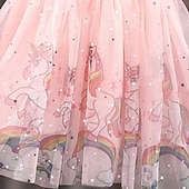 preiswerte Kleider mit Einhornmotiv-Kinder Wenig Mädchen Kleid Einhorn A Linie Kleid Täglich Festtage Gitter Bedruckt Blau Rosa Knielang Kurzarm Prinzessin Süß Kleider Frühling Sommer Regular Fit 2-8 Jahre