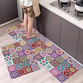 cheap Kitchen Rugs &amp; Mats-Boho Style Kitchen Mat Kitchen Rug Set of 2 Pcs,Perfect for Kitchen, Bathroom, Living Room, Soft, Absorbent Microfiber Material, Non-Slip, Easy Clean Machine Washable Floor Runner
