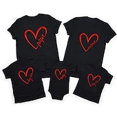 cheap Daily Family Matching-Family T shirt Family Sets Cotton Heart Letter Street Print Black White Dark Grey Short Sleeve Mommy And Me Outfits Active Matching Outfits