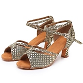 Per donna Scarpe per balli latini Scarpe da ballo Al coperto Professionale Chacha Paillettes cristallo glitterato ingioiellato Soletta più morbida Tacco alto Punta tonda Fibbia Per adulto Marrone economico Scarpe per balli latini-Per donna Scarpe per balli latini Scarpe da ballo Al coperto Professionale Chacha Paillettes cristallo glitterato ingioiellato Soletta più morbida Tacco alto Punta tonda Fibbia Per adulto Marrone