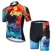 economico Set di abbigliamento da uomo-Per uomo Maglia da ciclismo con pantaloncini Manica Corta Mountain Bike MTB Ciclismo su strada Estate Primavera Blu + arancio Tigre Bicicletta Cuscinetto 3D Asciugatura Rapida Tasca Posteriore