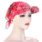 cheap Hats-Women Bandana Scarf Cap Sunscreen Hedging Cap Printed Brim Baseball Cap Colorful Sunshade Hooded Scarf Headpiece Headscarf Baseball Hat