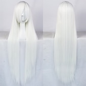 economico Parrucche Anime-Parrucca Lunga Verde Scuro di 100 cm con Frangia Parrucca Liscia Cosplay per Donne Ragazze Uomini Ragazzi Parrucca di Capelli Sintetici Costume per Anime Parrucche di Halloween Parrucche per il