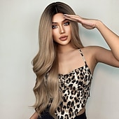 economico Parrucche trendy sintetiche-parrucche sintetiche lunghe nere per le donne parrucca ondulata di capelli naturali con frangia parrucca di capelli neri resistente al calore cosplay 26 pollici parrucche per feste di natale