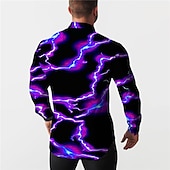 ieftine Model 3D-Bărbați Fulger Cămașă Manșon Lung Modă Designer Casual În aer liber Concediu Vară Primăvară Răsfrânt Imprimeu Buton în jos Galben Deschis Negru Alb Galben Roșu-aprins