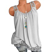 cheap Tank Tops &amp; Camis-Women&#039;s Plus Size Camisole Tank Top White Lace Shirt Basic Casual Solid Color Lace Patchwork Sleeveless Regular Tops Strapless Daily Going out Weekend Black White Pink Blue Green Summer