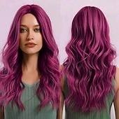 levne Párty paruky-Modré paruky pro ženy dlouhé kudrnaté vlnité střední část syntetické přirozeně vypadající odolné vůči teplu párty cosplay paruky halloweenské paruky