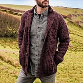 cheap Men&#039;s Cardigan Sweater-Men&#039;s Sweater Cardigan Sweater Cropped  Sweater Knitwear Knit Knitted Shawl Collar Modern Contemporary Dailywear Casual Clothing Apparel Spring Fall Blue Red S M L