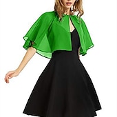 cheap Wedding Guest Wraps-Black Cape Shawl &amp; Wrap Women&#039;s Wrap Bolero Simple Sleeveless Chiffon Wedding Guest Wraps With Pure Color For Party Evening Spring &amp; Summer dress to impress