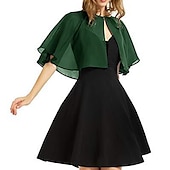 cheap Wedding Guest Wraps-Black Cape Shawl &amp; Wrap Women&#039;s Wrap Bolero Simple Sleeveless Chiffon Wedding Guest Wraps With Pure Color For Party Evening Spring &amp; Summer dress to impress